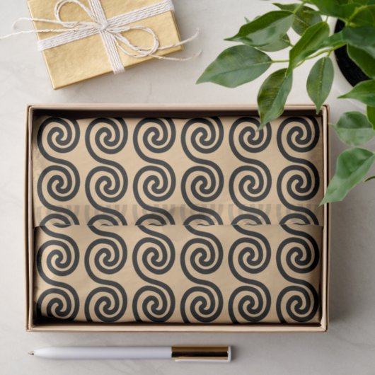 Papier Mousseline Grec Meander Key Waves Motif Brown (Cadeau)