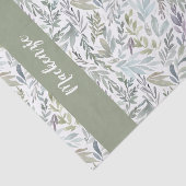 Papier Mousseline Green Blue Botanical Watercolor Monogram Name (Détail)