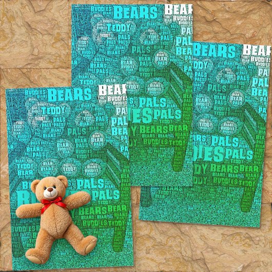 Papier Mousseline Green Blue Teddy Bear Amis Embedded Word Cloud