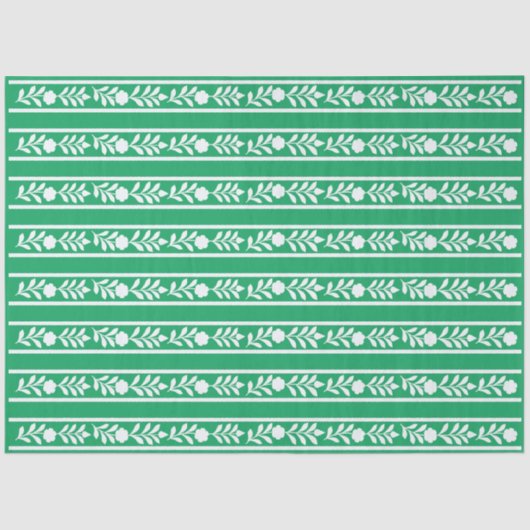 Papier Mousseline Green Bone Inlay Floral Border Decoupage Paper (Recto)