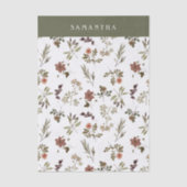 Papier Mousseline Green Burgundy Wildflower Monogram Name (Recto)