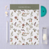 Papier Mousseline Green Burgundy Wildflower Monogram Name (Artisanat)