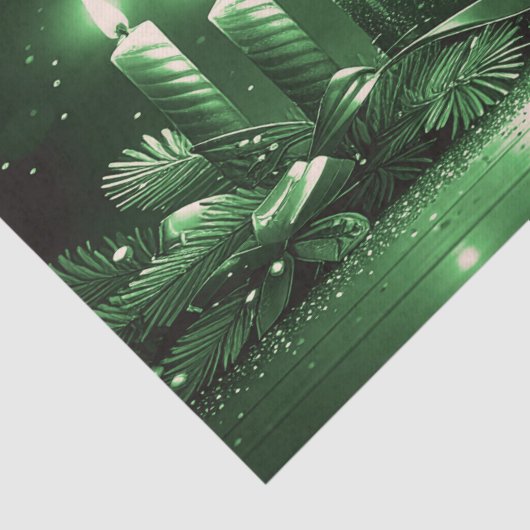 Papier Mousseline Green Candles Christmas Holiday Tissue Paper (Détail)