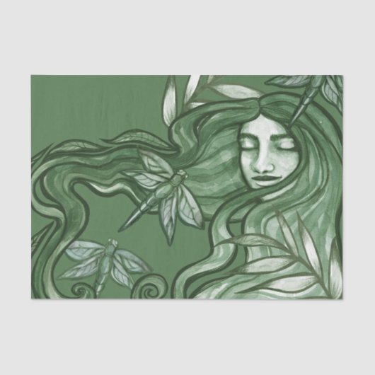 Papier Mousseline Green Dragonfly Goddess Art Dragonflies (Recto)
