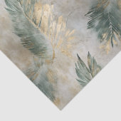 Papier Mousseline Green Glam Chic Gold White Feuilles tropicaux (Détail)