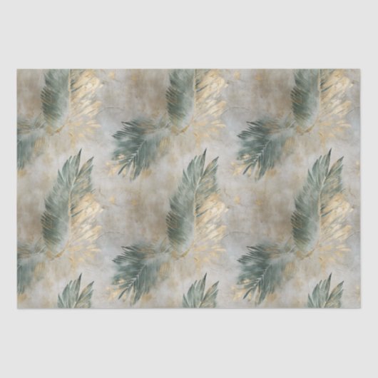 Papier Mousseline Green Glam Chic Gold White Feuilles tropicaux (Recto)