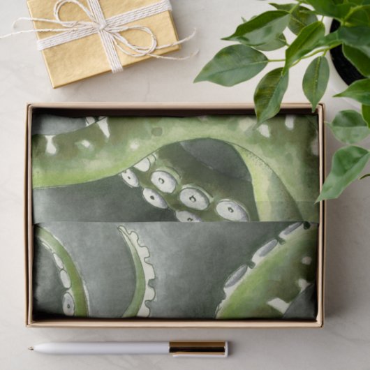 Papier Mousseline Green Grey Tentacles (Cadeau)