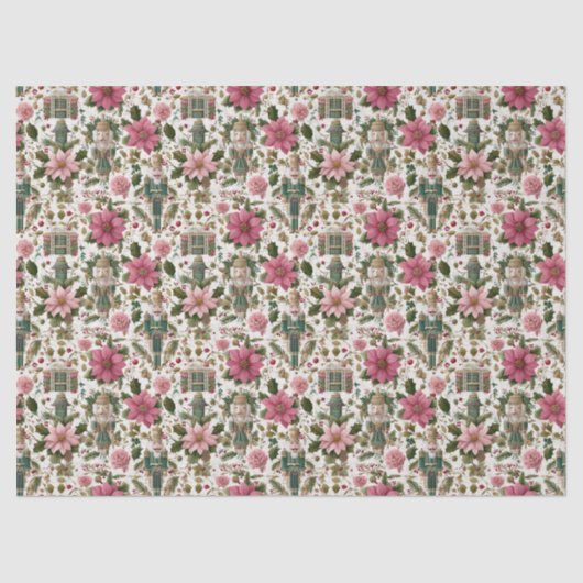 Papier Mousseline Green Nutcracker with Holiday Florals (Recto)