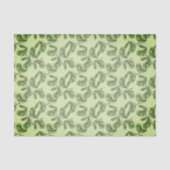 Papier Mousseline Green Olive & Leaf Pattern On Light Green (Recto)