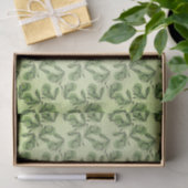 Papier Mousseline Green Olive & Leaf Pattern On Light Green (Cadeau)