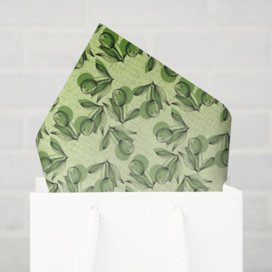 Papier Mousseline Green Olive & Leaf Pattern On Light Green (Sac cadeau)