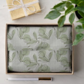 Papier Mousseline Green Olive & Leaf Pattern On Pastel Green (Cadeau)