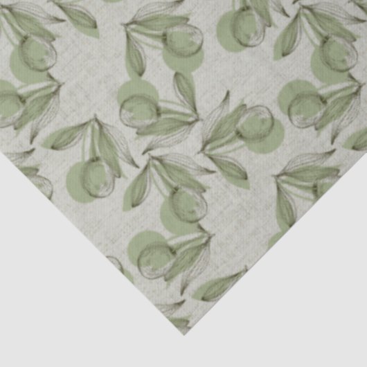 Papier Mousseline Green Olive & Leaf Pattern On Pastel Green (Détail)