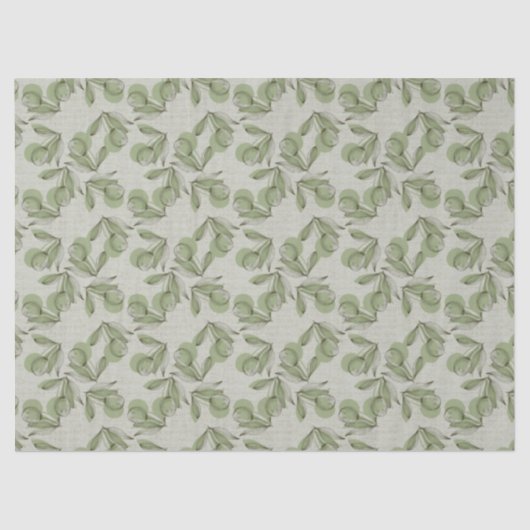 Papier Mousseline Green Olive & Leaf Pattern On Pastel Green (Recto)