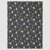 Papier Mousseline Green Pear Watercolor Pattern on Dark Blue  (Recto)