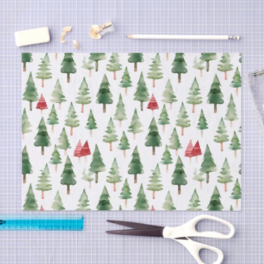 Papier Mousseline Green Red Christmas Trees (Artisanat)