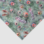 Papier Mousseline Green Red Peacock Feathers (Détail)