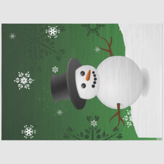 Papier Mousseline Green Snowman hiver scène Noël Tissu papier (Recto)