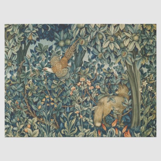 Papier Mousseline GREENERY, FOREST ANIMALS Pheasant, Fox, Green Flor (Recto)