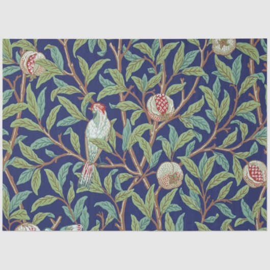 Papier Mousseline Grenade et petit oiseau, William Morris (Recto)