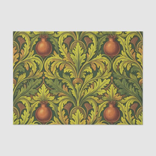 Papier Mousseline Grenade Feuillage Doré Orné William Morris (Recto)