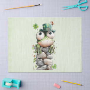 Papier Mousseline Grenouille avec chapeau vert et trèfle mignonne