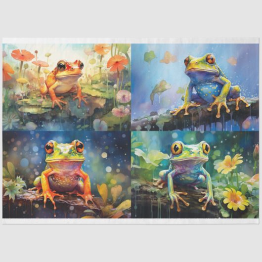 Papier Mousseline Grenouille en aquarelle Collage 1 papier décolpage (Recto)