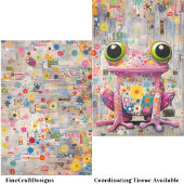 Papier Mousseline Grenouille rose Art Pop Rétro Whimsical BP6A Décou