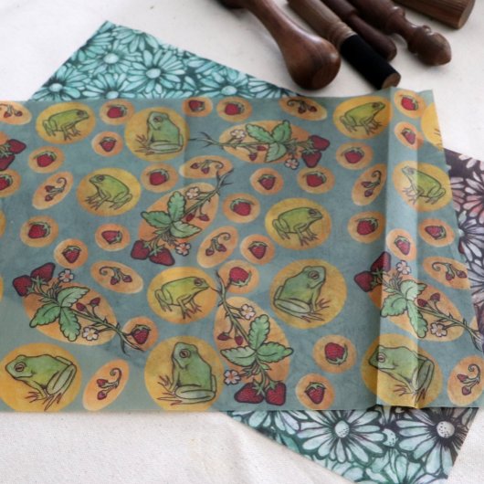 Papier Mousseline Grenouilles et fraises