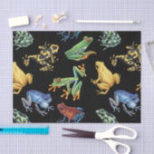 Papier Mousseline Grenouilles sur noir (Artisanat)