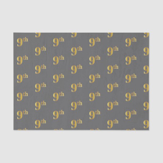 Papier Mousseline Grey, Faux Gold 9th (Neuvième) Event Tissue Paper (Recto)