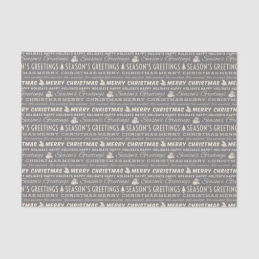 Papier Mousseline Gris et blanc Joyeux Noël Typographie rétro (Recto)