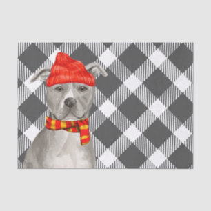 Papier Mousseline Gris Plaid et gris Pit Bull Noël