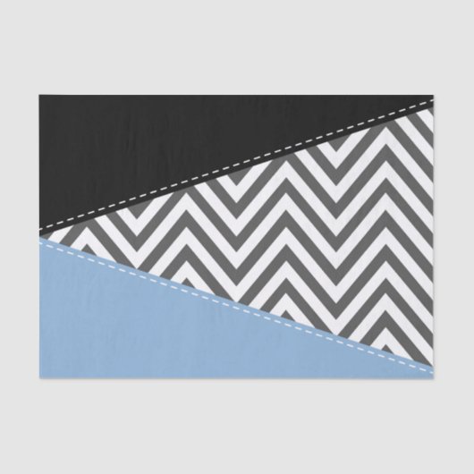 Papier Mousseline Gris Zigzag, Gris Chevron, Motif Zigzag, Bleu (Recto)
