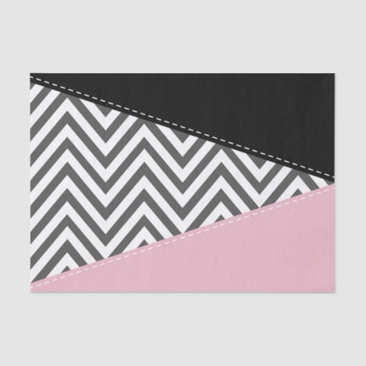 Papier Mousseline Gris Zigzag, Gris Chevron, Motif Zigzag, Rose (Recto)