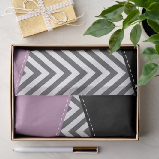 Papier Mousseline Gris Zigzag, Gris Chevron, Motif Zigzag, Violet (Cadeau)