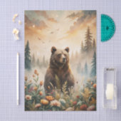 Papier Mousseline Grizzly Bear in a Forest Meadow with Flowers (Artisanat)