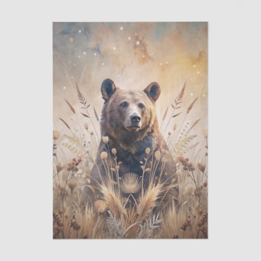 Papier Mousseline Grizzly Bear in Meadow Grass in Neutral Shades (Recto)