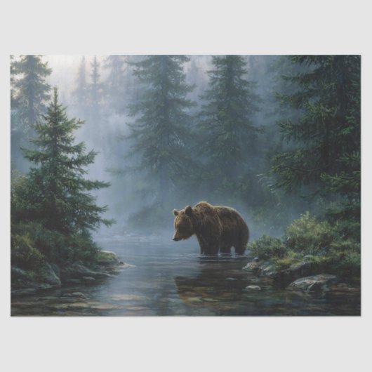 Papier Mousseline Grizzly Bear Misty Forest Decoupage (Recto)