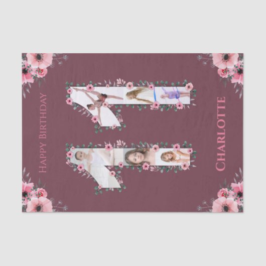 Papier Mousseline Gros 11e anniversaire fille photo Collage Fleur ro (Recto)