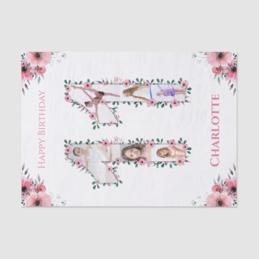 Papier Mousseline Gros 11e anniversaire fille photo Collage Fleur ro (Recto)