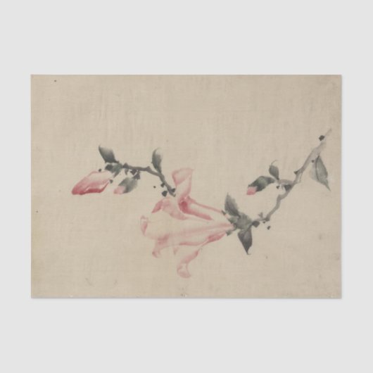 Papier Mousseline Grosse fleur rose sur une pierre par Hokusai (Recto)