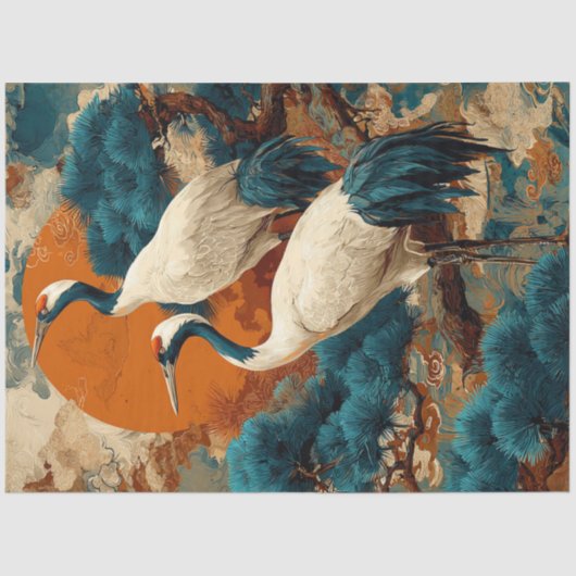 Papier Mousseline Grues de découpage Arbre asiatique de pin avec sol (Recto)