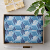 Papier Mousseline Grues japonaises, marine, blanche et bleu clair (Cadeau)