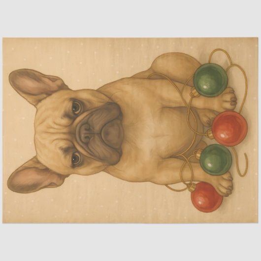 Papier Mousseline Grumpy Frenchie Noël Ornements Vintages (Recto)