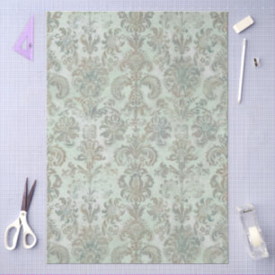 Papier Mousseline Grunge Damask Canard Œuf Bleu Sauge Vert