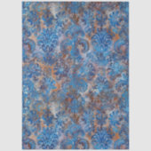 Papier Mousseline Grunge Damask Cobalt Blue Rust Orange (Recto)