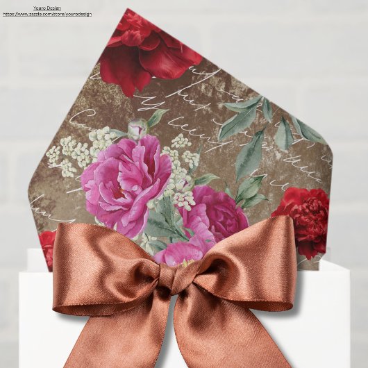 Papier Mousseline Grunge écorce bois Oeuvre rustique Peonies Découpa