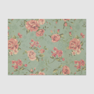 Papier Mousseline Grunge, jade, corail, chic floral, vintage,
