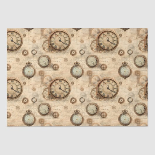 Papier Mousseline Grunge Rustic Steampunk Horloge (6) (Recto)